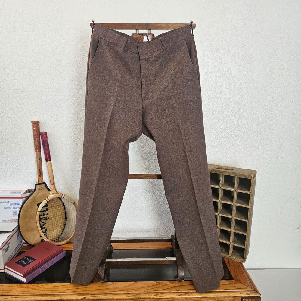 Vintage 70s 80s Levis Sta Prest Action Slacks Brown Textured Dress Pants